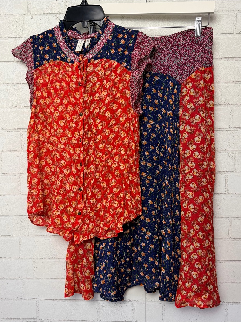 Anthropologie Medow Rue Skirt Top Set Patchwork Floral Country Western Top 8